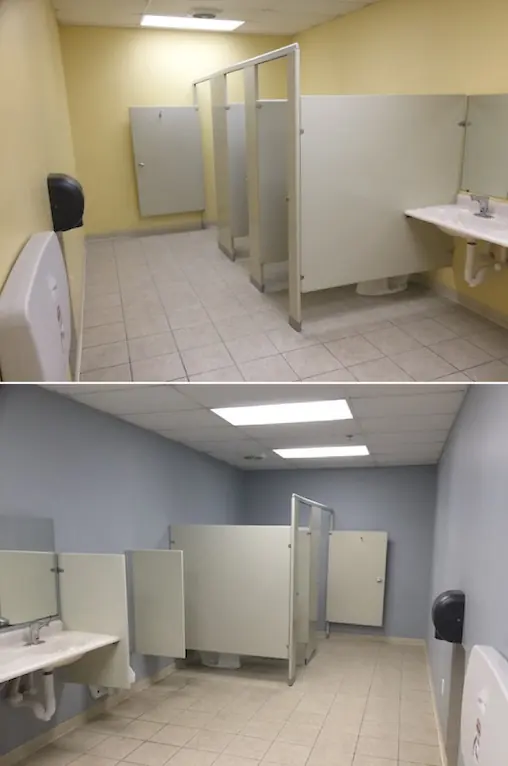Clean, spacious bathrooms with changing area